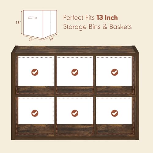 Image of Furinno Cubicle Record Player Stand, 6-Cube Record Storage, Amber Pine | Vinyl Storage, 1.2 inchInch Extra Thick, Open Back Media Shelf for CD DVD Bluray Game Disc, for Living Room, Home Office