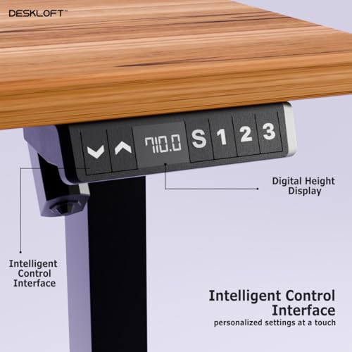 Image of Electric Standing Desk Height Adjustable Workstation| Ergonomic Sit Stand with Walnut Wood Grain Top, Motorized Adjustable Computer Desk for Home Office (Black Frame & Brown Top, 1200x600 mm)