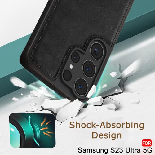 Image of TheGiftKart Genuine Leather Finish Back Cover Case for Samsung Galaxy S23 Ultra 5G | Shockproof Design | Raised Edges for Camera & Screen Protection | Stunning Minimalist Design Back Cover (Black)
