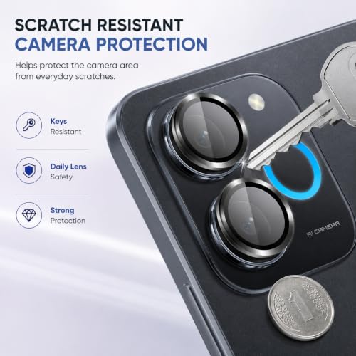 Image of FIRST MART Black Camera Ring Guard Protector for Realme P4 Lite | Tempered Glass with Metal Alloy Rings, HD Clear, Scratch Resistant, Case-Friendly | Pack of 1
