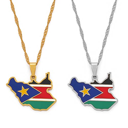 Colliers Avec Pendentif Drapeau De La Carte Du Soudan Du Sud, Colliers Avec Pendentif Drapeau De La Carte, Goutte De Couleur À L'Huile Avec Pendentif Logo Créatif Drapeau Ethnique Tendance, Bijou