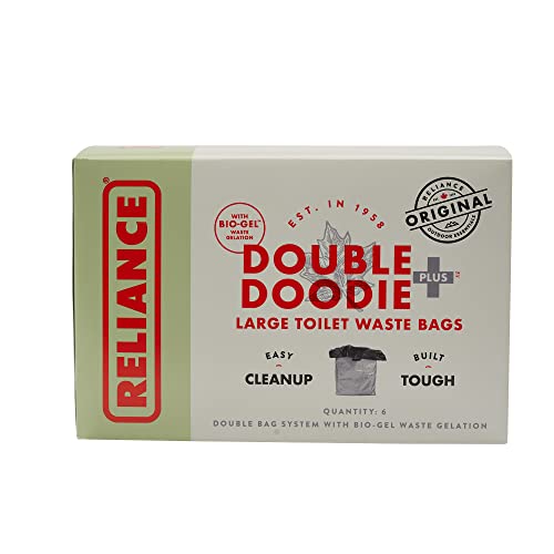 Image of Reliance Products Double Doodie Plus with BIO-Gel | Large Portable Toilet Waste Bags | Family-Sized, Gray, 9.2 Inch x 4.9 Inch x 6.0 inch, 6 Count (Pack of 6)