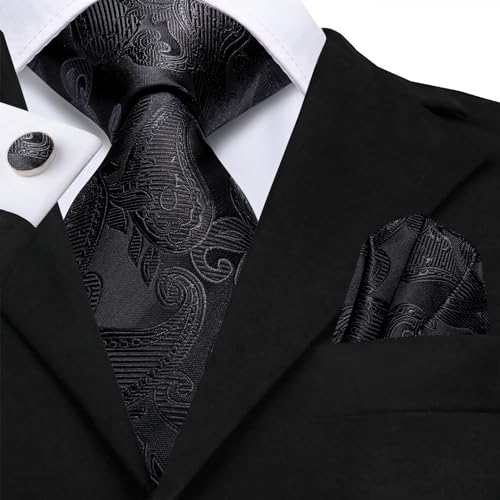 Hi-Tie Silk Ties for Men Plaid Paisley Striped Necktie Pocket Square Cufflinks Set Formal Business