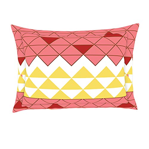 Image of Spaces Atrium Plus 100% Cotton Queen Size Fitted Double Bedsheet with 2 Pillow Covers Soft Feel Skin Safe Breatheable Fabric (Geometric, 152 cm x 198 cm + 30 cm) - Red