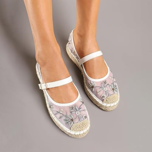 Agodor Espadrilles for Women Mary Jane Ballet Flats Woven Platform Espadrille Outsole Canvas Summer Slip-On Ballerina Flats4