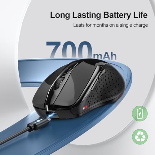 Image of TECKNET Wireless Mouse (BT5.0 /3.0 & 2.4G) Rechargeable 4800 DPI Silent USB A & Bluetooth Mouse 6 Buttons, Wide Compatibility - Black