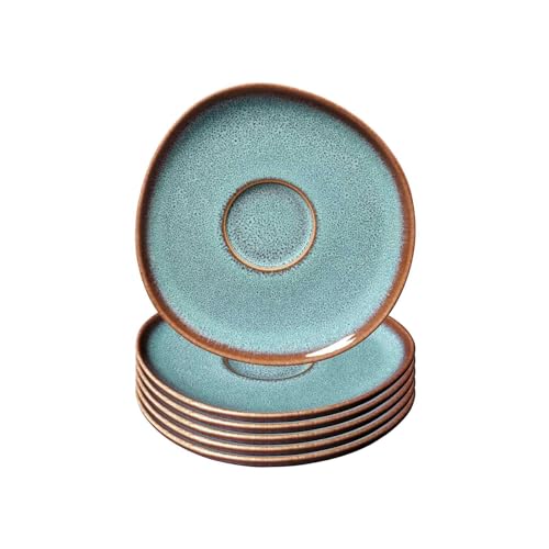 Villeroy & Boch like. by Lave Glacé Kaffeeuntertassen 6er Set, 15 cm, Untertassen mit einzigartiger Glasur, Steingut, Türkis