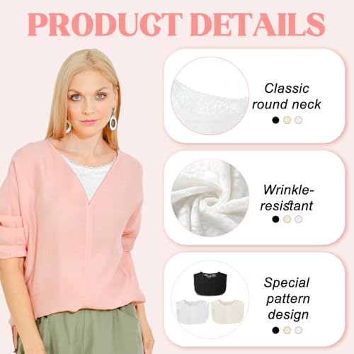 3 Pieces Lace False Collar for Women Modesty Panels Cleavage Cover Lace Crew Collar for Women Under Blouses Favors3