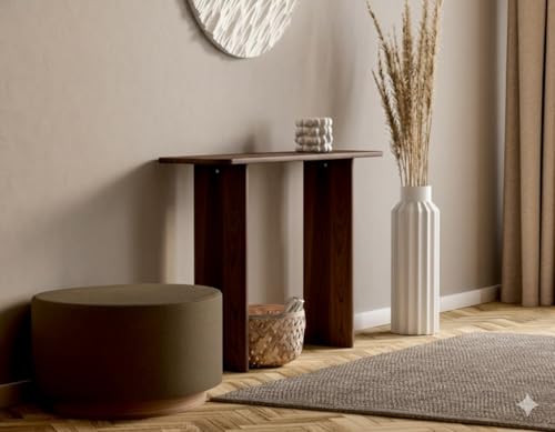 Image of Furniture Modern Solid Wood Console Table with Rounded Edges, Natural Finish, Minimalist Scandinavian Style Entryway Furniture Set for (Style 3, Walnut, 115x30x70)