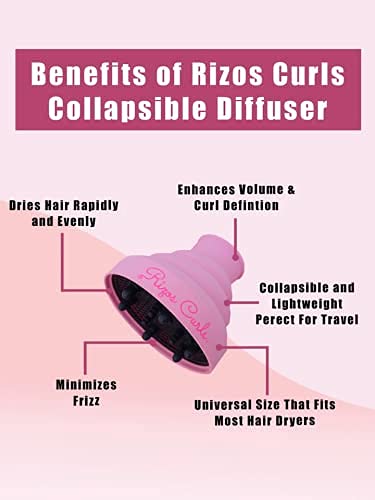 Rizos Curls Pink Collapsible Hair Diffuser for Drying Curly Hair (for attaching to hair dryer). Perfect for Wash N' Go & Travel!