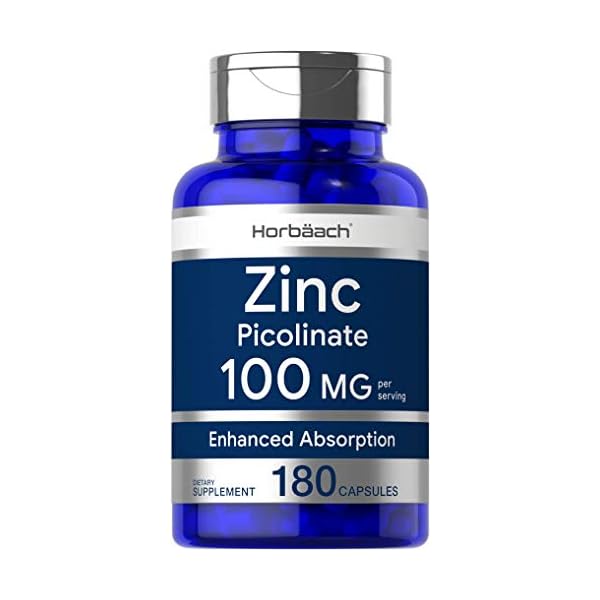Zinc-Picolinate-100mg-180-Capsules-High-Potency-Non-GMO-Gluten-Free-Zinc-Supplement-by-Horbaach Zinc Picolinate 100mg | 180 Capsules | High Potency | Non-GMO, Gluten Free | Zinc Supplement | by Horbaach