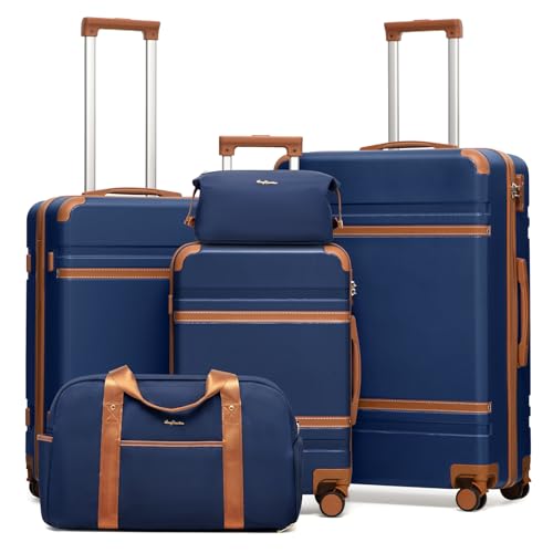 LONG VACATION Luggage Sets 5 Piece, Suitcases With Wheels, PC+ABS