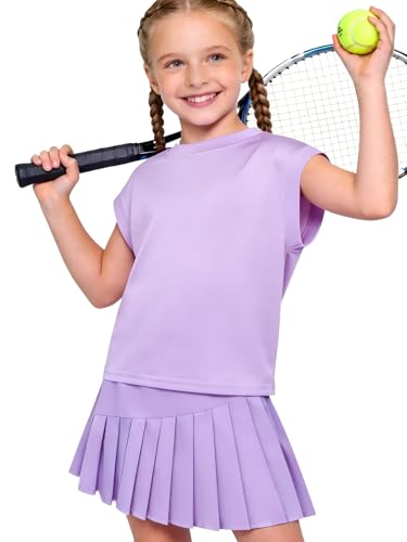 Autmor Conjunto Deportivo Niña 5 12 Años Falda de Tenis con Pantalón Corto Incorporado y Bolsillos, Camiseta Sin Mangas y Falda Plisada 2 Piezas Ropa para Golf Badminton (Purple, 9 10 años)