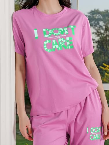 Image of ZEYO Night Suit for Womens Typography Printed Cotton Night Dress of Top and Joggers