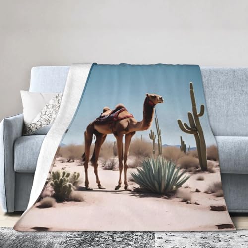 Manta suave de franela de 50 x 40 pulgadas, suave, con estampado de camello, tamaño grande, adecuada para sofás, camas y sillas