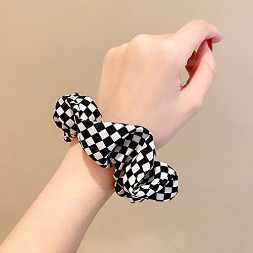 Buffalo Plaid Scrunchies Checkered Scrunchie Checkboard Elastic Hair Ties For Women Girls Checkered Accessories Black And White Scrunchies Ponytail Holders #TOP2
