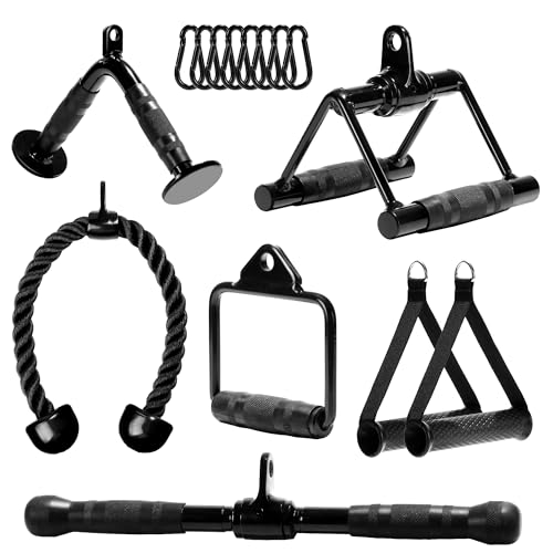 Image of Yes4All Cable Machine Attachment Set, Heavy-Duty 880 Lb LAT Pulldown Attachments, Cable Attachments for Gym, Rubber Handle for Secure Grip, 360 Rotation