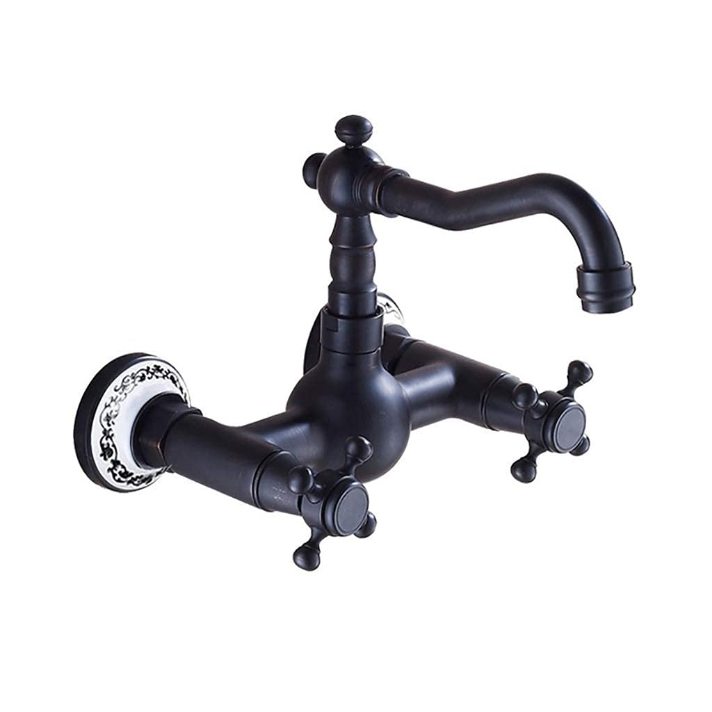Grifo de lavabo baño de cocina, grifos de lavabo de montaje en pared, grifo mezclador de dos manijas Grifo mezclador de agua fría y caliente para cocina Grifo mezclador de cocina de rotación 360