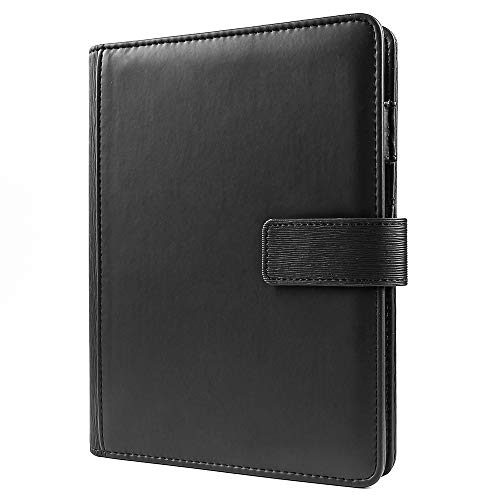 A5 Binder Journal Refillable 6 Round Ring Notebook Leather Loose Leaf Binder Spiral Diary Agenda Magnetic Snap Closure Black