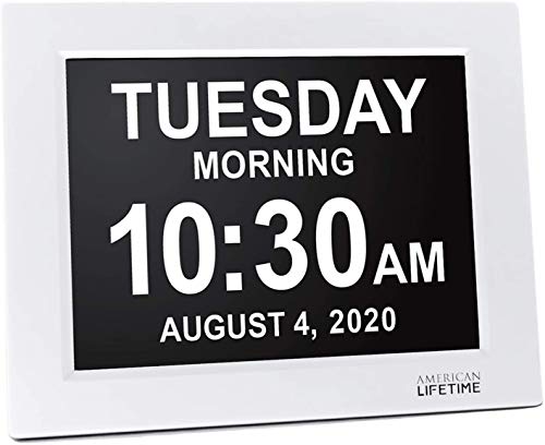 Image of American Lifetime, New Version, Day Clock Extra Large Impaired Vision Digital Clock with Backup and 5 Alarm Options Great Gift Ideas, 2 Pack White