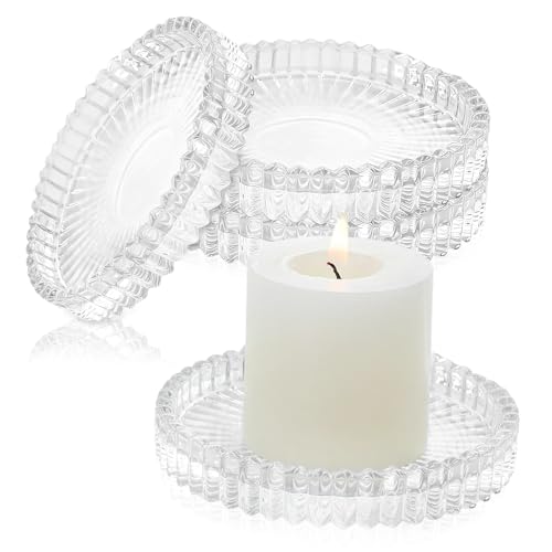 VGECEE 4 Stück Kerzenteller Glas 9cm Untersetzer Kerzen Rund Kerzen...