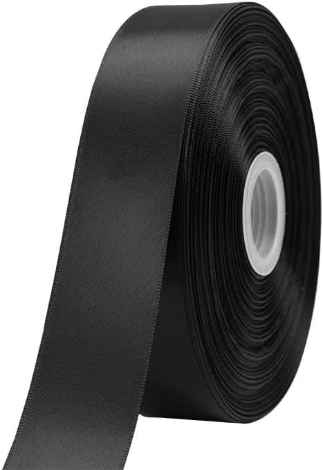 Miniatura 3 de KSRIGHT Cinta de satén negra de doble cara de 1 pulgada (1.0 in de ancho) para envolver regalos, decoración de boda, hacer lazos, costura,