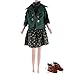 Sharplace Modisches Puppenkleid + Grüner Umhang + PU Lederschuhe für 12 Zoll Blythe Doll
