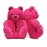 DEAR LOYEA Teddy Bears Slippers For Women Fluffy Shoe Cute Animal House Shoes Fuzzy Cartoon Character Mama Bear Sneaker Slides Christmas Valentine Birthday Gifts Rosered