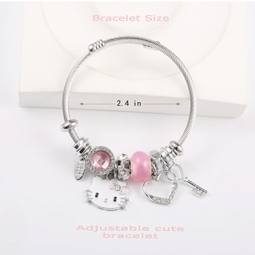 Image of YouLuo Cute Necklace Charm Bracelet Set,Personalized Jewelry Gift for Women | Cute Charm Bracelet, Adjustable Stainless Steel Bracelet, Anime Cartoon Accessories Bracelets for Women Gift and Friendship