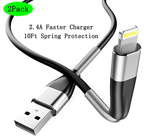 iPhone Charger 10ft, CyvenSmart 2 Pack 10 Foot Spring Protection Lightning Cable, Certified