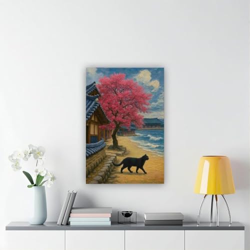 Impression sur toile chat cerisier coréen Hanok 50x76 - 6