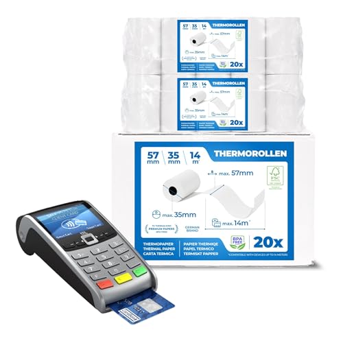 Rouleau TPE carte bancaire 57mm THERMALKING papier thermique sans BPA pour terminal - Lot de 20