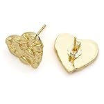 14k Gold Plated Rough Textured Cookie Heart Shape Nugget Stud Earrings For Men/Women Unisex - Image 3