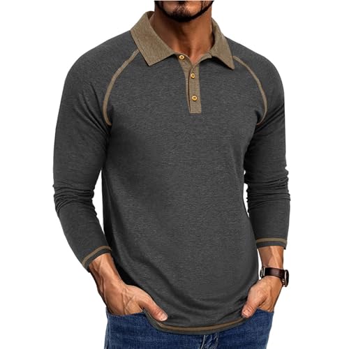 Polo de manga larga raglán para hombre, suéter atlético elástico, camiseta de golf casual que absorbe la humedad, ropa de mezcla de rayón suave, Gris oscuro, M