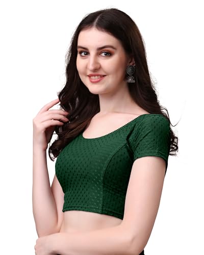 Image of Mogsa Stylish Cotton Saree Blouse for Women | Soft Dobby Stretch Fabric | Round Neck | Stitched Blouse for Party, Casual & Festive Use