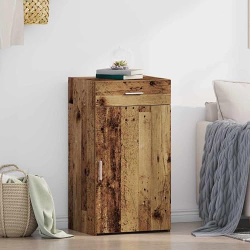 GeenYuu Aparador de madera envejecida 50 x 42,5 x 93 cm, de madera, con cajón, para salón, comedor, dormitorio, diseño rústico