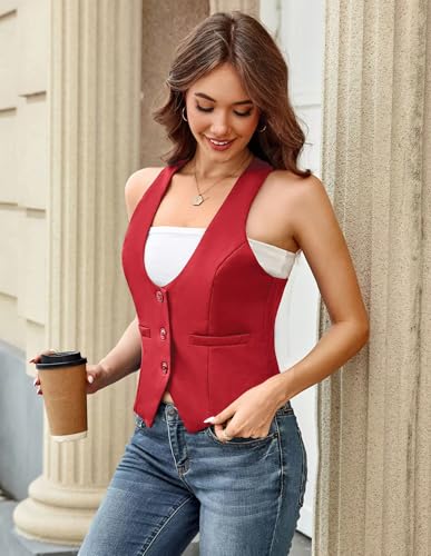 Image of GRACE KARIN Women's Suit Vest Top, Dressy Casual Sleeveless Button Waistcoat, Fromal Steampunk Blazer for Work Office