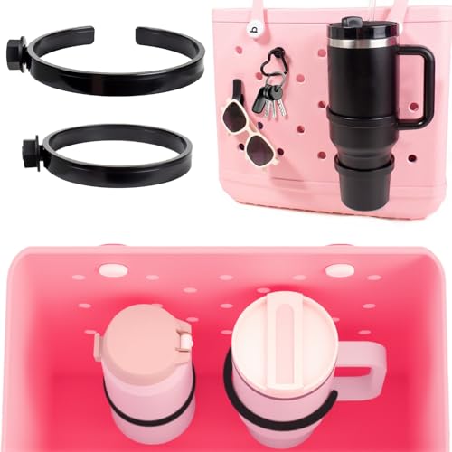Image of Stanley Cup Holder Set with 4 Hooks, Carabiner Key Chain Holder Charms, Compatible with Stanley 30oz 40oz Cups and Bogg Bag Southern Beach Tote Bags Accessories (Black)