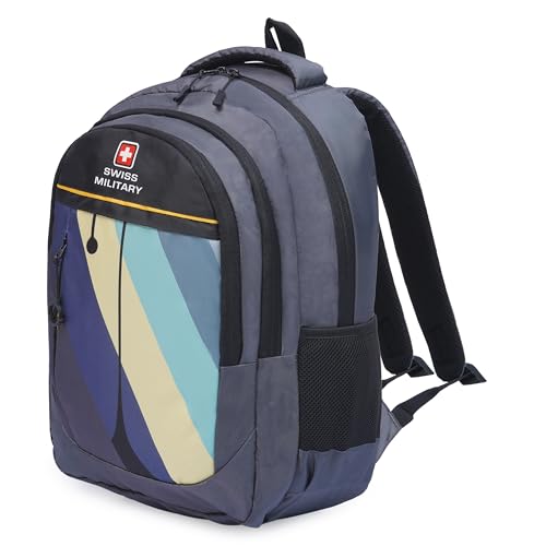 Image of SWISS MILITARY Large Multicolor Laptop Backpack, Stylish with Spacious 15.6 Inch Laptop Compartment, Ergonomic Design, Durable & Lightweight for Office, Travel, and College