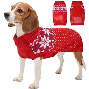 Kuoser Dog Cat Sweater, Holiday Christmas Snowflake Pet Warm Knitwear Dog Sweater Soft Puppy Clothing Dog Winter Coat, Dog Turtleneck Cold Weather Outfit Pullover for Small Medium Dogs Cats