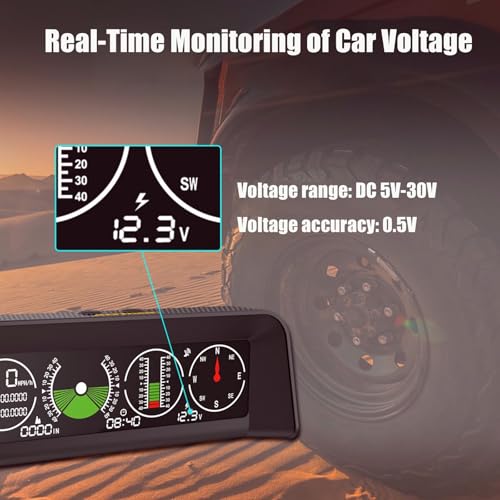 Car Inclinometer, HUD GPS Speedometer MPH KMH, Digital Level Tilt Gauge Compass Altimeter Night Vision Universal for Cars SUVs Trucks Offroad Vehicles Dashboard - Thumbnail 5