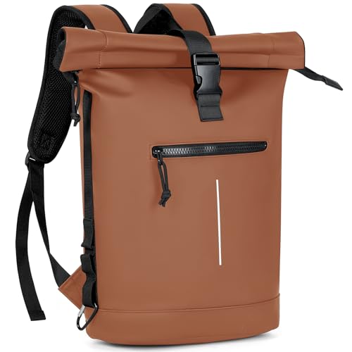 Lekeinchi Mochila Enrollable para Hombre Mujer,Mochila Ordenador Portátil para 17 Pulgadas,Impermeable Casual Mochila Bicicleta,Grande y Moda Mochila Viaje,para Viajes,Ciclismo,Escuela,Deporte,Marrón