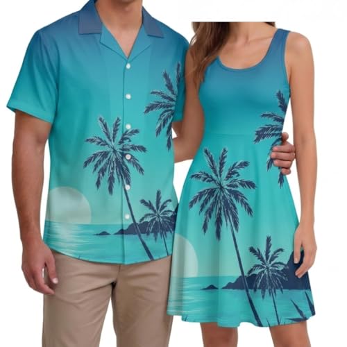 Image of Hawaii Matching Couple Outfits Husband and Wife Clothing Fashionable Mens Casual Shirts Hawaii Dress with Soft Fabric