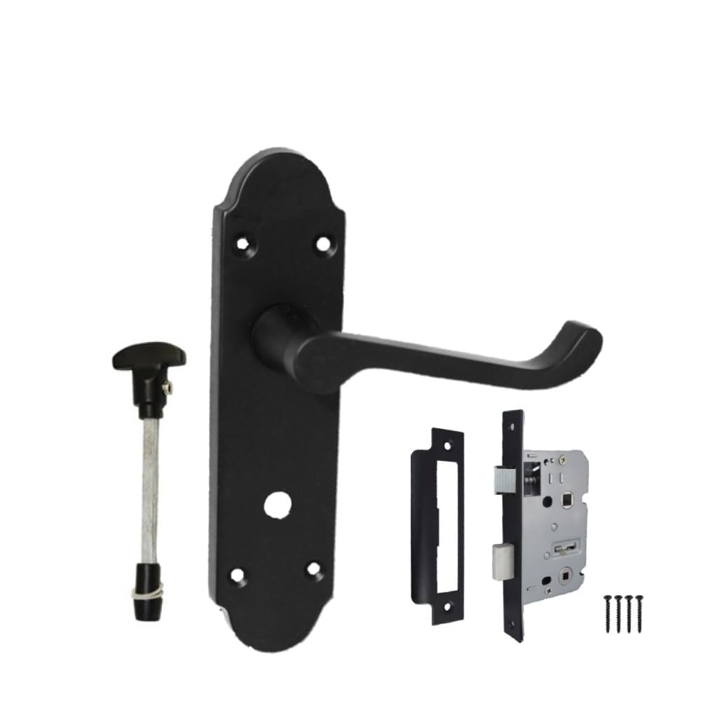 Epsom Door Handle Matt Black Privacy Lever Set with Sash Lock 170mm x 42mm Durable Finish Sleek Design Ideal for Interior Use
