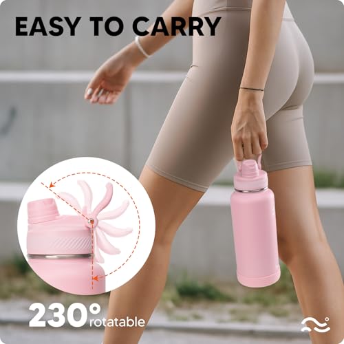 Image of Swigina Insulated Water Bottle with Silicone Boot (36hrs Cold /18hrs Hot) - DIY Stickers, [2-in-1 Lid], BPA Free, 32 oz