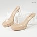IDIFU Nude Platform Heels for Women Chunky Block High Heel Two Clear Strap Square Open Toe Heels Comfortable Dress Shoes Wedding Bridal Prom Daily Fashion Slip On Heeled Sandals(Nude Clear, 9)