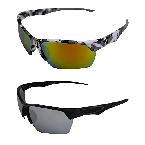 AlterImage Orion Wraparound Sports Retro Sunglasses for Men or Women 2 Pair Camo & Black Semi-Rimless Frames w/Coinjected Rubber Tips & G-Tech Red/Flash Mirror Lenses