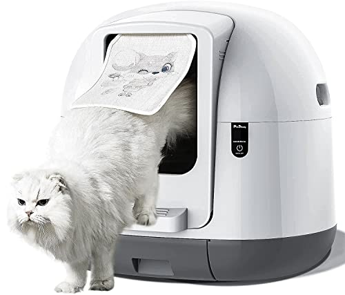 Pet Daddy Self Cleaning Cat Litter Box, Automatic Fully Enclosed Cat Toilet with Anti-Pinch Sensor, Easy to Clean by One-Button, Waterproof Hood Automatic Cat Litter Box for Cats Below 18lbs