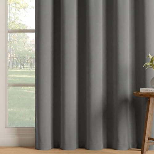Image of Wakefit Solid Blackout Door Curtains 7 Feet | Set of 1 | Upto 92% Room Darkening Faux Silk Drapes | Thermal Insulated & Noise Reducing Curtains for Living Room & Home Decor | Dark Grey