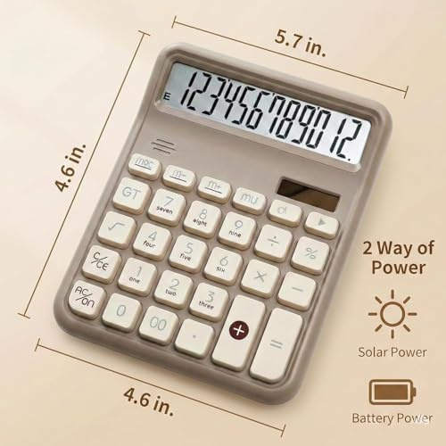 Image of 12 Digit Large Display Desktop Calculator Beige with Big Buttons, Dual Screen, GT & Memory Functions, Auto Power Off | Office, School & Home Use